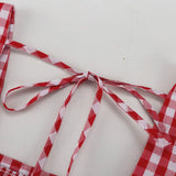  MQTIME  -  Spring New Product Red Plaid Square Collar Five-quarter Sleeve Lace-up Dress Women's Casual Dress