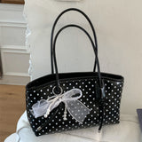  MQTIME  -  PU Leather Polka Dot Shoulder Bag Versatile Handbag Large Capacity with Pendant for Women Ladies Work Shopping Travel Daily Use