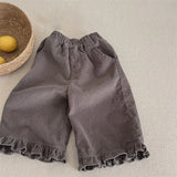 MQTIME  -  New Spring Autumn Children's Corduroy Ankle Length Pants 1-7Y Korean Girls' Ruffled Floral Pants Cropped Casual Pants for Kids