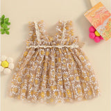 MQTIME  -  Photography Clothing  Adorable Daisy Print Sleeves Tulle Dress Golden  Elegant Lace Mesh Skirt For Photo Shoot