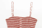  MQTIME  -  Women Elegant Red Plaid Skrit Sets Short Sling Top Camis High Waist Midi Skirts Summer Casual Holiday Beach Outfits