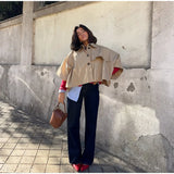 MQTIME  -  Khaki Color Short Cape Style Jackets Women Casual Solid Lapel Full Sleeves Single Breasted Coats Lady Daily Street Outwear New