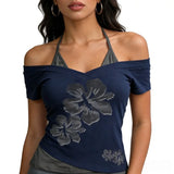 cAmerican Retro T-shirt Fashion Street Wear Halter Neck Fake Two T-shirt Harajuku Summer Casual Tees Ladies Y2K Hottie  T-shirts