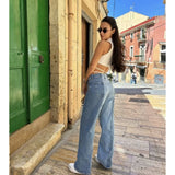 MQTIME  -  Women's 2024 Summer New Fashion Trendy High Street High Waist Contrast Color Splicing Straight Leg Jeans 5862/072