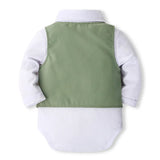 MQTIME  -  5Piece Sets Spring Autumn Newborn Boy Clothes Korean Fashion Gentleman Bodysuit+Vest+Pants+Tie+Hat Baby Luxury Clothing BC1684