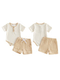 MQTIME  -  Infant Boys 2-Piece Summer Set with Short-Sleeve Striped Romper and Shorts - Adorable Newborn Clothing for Warm Weather