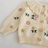  MQTIME  -  Baby Girls Knitting Cardigan Flower Embroidery Long Sleeve Cardigan Coat Spring Autumn Toddler Baby Girls Sweater Coat