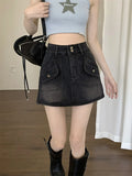 MQTIME  -  Spicy Girl High Waist Retro Denim Skirt Women's 2024 Summer New A-line Slim Skirt Pants Wrapped Hip Short Skirt