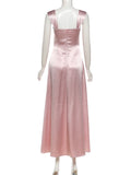 MQTIME  -  Puss Sexy Satin Wedding Dress Women Strap Low-Neck Rhinestone Patchwork Elegant Classic Evening Party Dating Slim Bodycon
