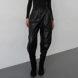 ﻿ MQTIME  -  Simple Women PU Faux Leather Pants Solid Color Casual Straight Leg Bottom Cleanfit All-match Loose Female Trousers 2025 Fall