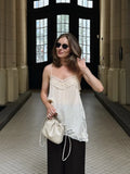 MQTIME  -  Solid Lace Patchwork Sling Tops Lady Casual Sleeveless V Neck Chic Loose Backless Short Vest Summer Vacation Street Wear