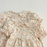 MQTIME  -  New Summer Kids Party Dresses Short Sleeved Cotton Floral Printing 2-6Yrs Baby Girls Princess Dress Sisters Clothes