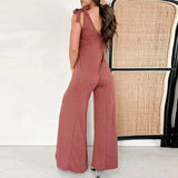 MQTIME  -  New 2024 Ladies Deep V Suspenders Romper Sexy Hollow Sleeveless Draped Jumpsuit Fashion High Street Wide Leg Long Pants Playsuit