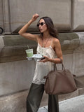 MQTIME  -  Solid Lace Patchwork Sling Tops Lady Casual Sleeveless V Neck Chic Loose Backless Short Vest Summer Vacation Street Wear