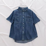 MQTIME  -  Women's Denim Shirt Summer Short Sleeve Loose Single Breasted Blouse Casual Cotton Jean Shirt Tops For Ladies