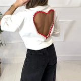 MQTIME  -  Versatile Basic White T-shirt Loose Designers Chic Crew Heart Cutout Casual Women's Tee Layered Stylish Trendy Streetwear