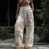 MQTIME  -  Pink Women Trousers 3D Floral Printed Pattern Long Pants Lady Elegant Party Casual Straight-Leg Female Trousers