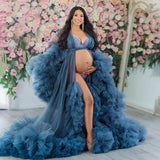 MQTIME  -  Luxury Customized Maternity Dresses for Photoshoot Tulle Robe Wedding Bridal Sleepwear Nightwear Front Split BabyShower Gown