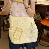  MQTIME  -  Korean Style Clear Window Pocket Tote Bag Women Star Pendant Large Capacity Daily School Handbags Fashion Shoulder Bags