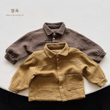 MQTIME  -  Kids Cardigan Coat Cotton Long Sleeve Solid Color Shirt Korean Japan Style Spring Autumn Baby Girls Boys Casual Loose Shirt