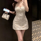 MQTIME  -  Stylish Halter Lace Floral Appliques Mini Dress Summer Sweetheart Neck Women Elegant Dating Party Bodycon Evening Short Dresses