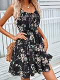 MQTIME  -  Summer Dress Sleeveless Boho Halter Dress A-line Floral Printing Short Dress Beach Sundress Sexy Holiday Vestidos