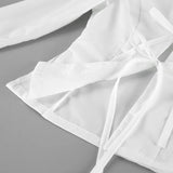  MQTIME  -  Y2k Solid Lace-up Slim-waist Turn Down Collar Long Sleeve Temperament All Match  Women Shirt