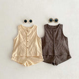 MQTIME  -  Kids Tee Clothing Set Linen Vest And Shorts Boys Girls 2 Pcs Suit Summer Children Outwear Clothes