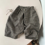  MQTIME  -  Children's Retro Striped Cotton And Linen Pant Spring Autumn New Japanese Boys And Girls Casual Loose Wide-Leg Pants WTP122