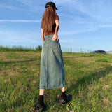 MQTIME  -  2024Women's Vintage Denim Half Skirt Women's New High Waist Wrapped Hip Slim A-line Skirt Mid length Skirt