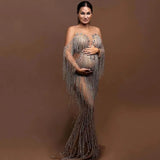 MQTIME  -  2024 new arrivals blingbling diamond tassels maternity dresses pregnant women party plus size dresses for photo shoot