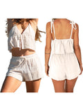 MQTIME  -  Stylish 2-Piece Set Sleeveless Crop Top and High Waist Shorts with Tie Front Detail Perfect for Summer Clubwear