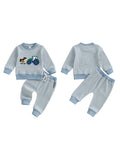 MQTIME  -  Cute Toddler Boy Autumn Apparel Set with Adorable Animal Embroidery Striped Pullover and Elastic Waist Pants - 2 Piece Outfit