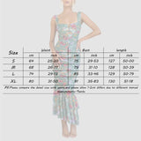 MQTIME  -  Sexy Deep V Ruffled Slim Hem Long Dress Summer Sweet Fashion Floral Print Long Sleeved Dress New Elegant Irregular Party Dress