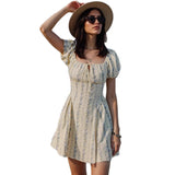  MQTIME  -  Spring Summer Short Sleeve Elegant Mini Dress Women's Clothing Casual Party Work Evening Fashionable Pleated Dresses