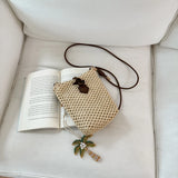 MQTIME  -  Simple Handwoven Straw Cute Mini Crossbody Bucket Bag Ladies  Phone Shoulder Bags Summer Travel Beach Handbags and Puses
