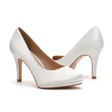 MQTIME  -  White Satin Round Toe High Heels Comfortable Work Shoes Platform Wedding Pumps Women Size