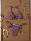 MQTIME  -  Fashion Sexy Laced Up Grid Bikinis Women Split Swimsuit Beach Vacation Bikini All Season Backless Bikinis 2 Piece Set