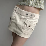 MQTIME  -  Safari Style Low Waist Belt Decor Mini Skirts Women Grunge Streetwear E-girl Fashion Pockets Bodycon Skirt Y2K Bottoms