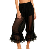 MQTIME  -  Women Ruffle Long Bloomers Y2K Sheer Ruffle Lace Patchwork Drawstring Pettipants Cropped Flare Slips Pants Streetwear