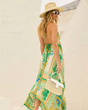 MQTIME  -  Summer Boho Dress Sleeveless Printing A-line Vestidos Floral V Neck Open Back Holiday Dress Vacation Halter Dresses