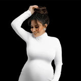 MQTIME  -  Maternity Long Sleeve Dresses For Photo Shoot Pleated Blouson Midi Dress Women Party Pregnant Baby Shower Clothes