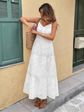 MQTIME  -  Summer New Fashion V-neck Women Strap Long Skirt Sexy Hollow Out Tassel Embroidered Female Dresses