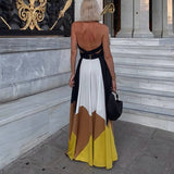 MQTIME  -  Trendy Halter Dress For Women Sexy Deep V Sleeveless Backless Tie-up Dress 2025 Summer Color Blocked Off Shoulder Evening Dress