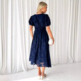 MQTIME  -  European and American Summer Dresses Flowers, Lace, Short Sleeves High Waist and A-shaped Elegant Parties Long Skirts and Women.