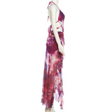 MQTIME  -  Floral Print Ruffles Mesh Asymmetrical Maxi Dress Women Sexy Deep V Neck Lace Up Halter Backless Ruched Vacation Beach Long Robe