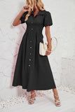 MQTIME  -  Rose Pink Maxi Dress Puff Sleeve Solid Color Button Down Dress Femme High Waist Summer Shirt Dress Basic Vestidos