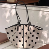  MQTIME  -  Large Capacity Polka Dot Tote Bag  Women's Casual Fashion Commuting Shoulder Bag, Versatile Portable Underarm Handbag