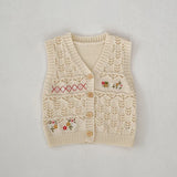 MQTIME  -  Spring and Autumn New Baby Clothing, 0-3 Year Old Female Baby, Versatile Cardigan Flower Embroidered Knitted Vest