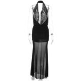 MQTIME  -  Women Halter Neck Ruched Mini Dress Sleeveless Deep V-neck Cowl Neck Waist Belt Bodycon Dresses Lady Evening Party Gowns
